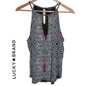 Lucky L Sleeveless Top Blouse Tank Black White